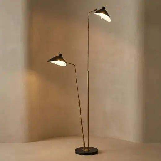 Çift Başlıklı Siyah Şapkalı Metal Lambader