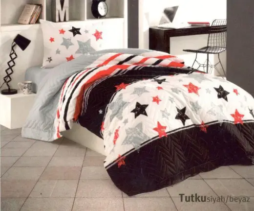 Taç Kristal Tutku Yıldızlı Pamuk Tek Kişilik Nevresim Takımı