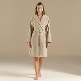 Solıd Bambu Unısex Bornoz Koyu Bej 4