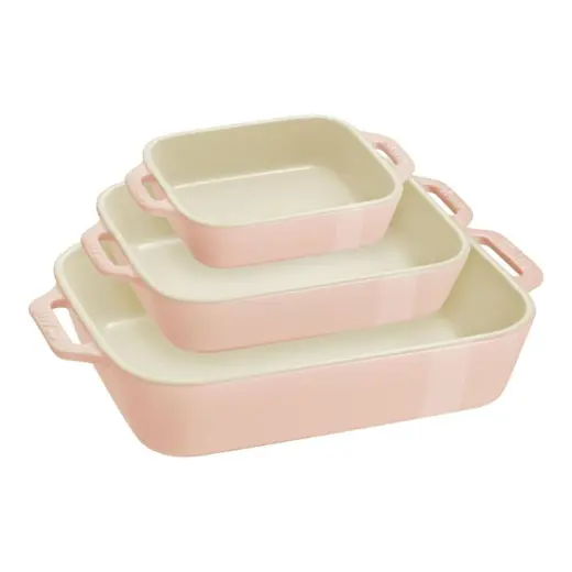 Staub Seramik Dikdörtgen Fırın Kabı Seti, 3 Parça, Pembe