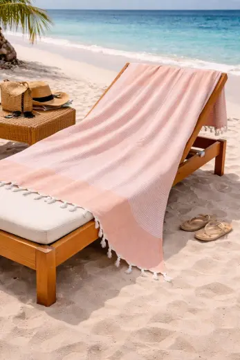 Lunga Vita Hürrem %100 Pamuk Peştemal 90x170 Büyük Ebatlı Plaj Havlusu Banyo Peştemal Pembe