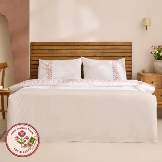 Karaca Home Merletto %100 Pamuk Kanaviçe Nakışlı Çift Kişilik Nevresim Takımı Beyaz
