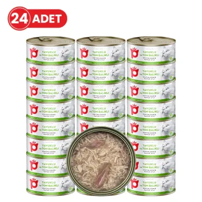 Petlebi Sos İçinde Tiftiklenmiş Taze Tavuk Etli ve Ton Balıklı Kedi Konservesi 70gr (24 Adet)