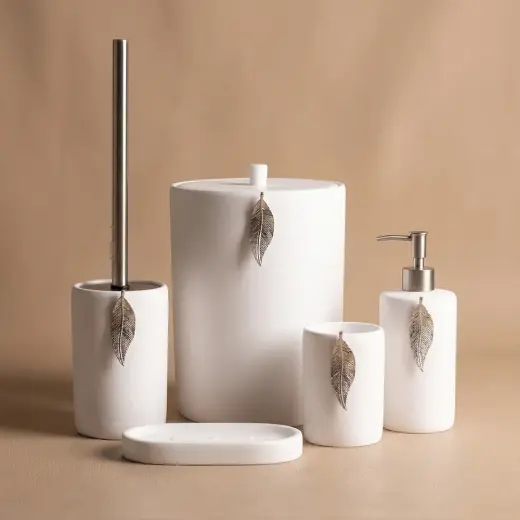 Leaf Banyo Seti Beyaz Gümüş