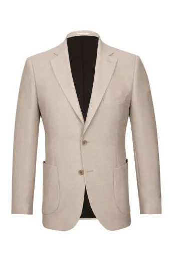 Bej Slim Fit Mono Yaka Klasik Ceket