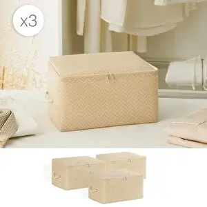 Ocean Home Textile 3'lü Küçük Boy Bej Balıksırtı Hurç Set 30 X 22 X 18 Cm
