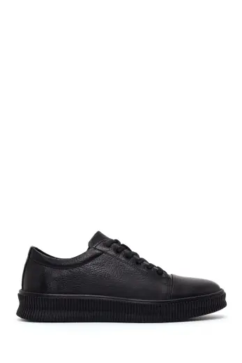 Erkek siyah bağcıklı deri sneaker