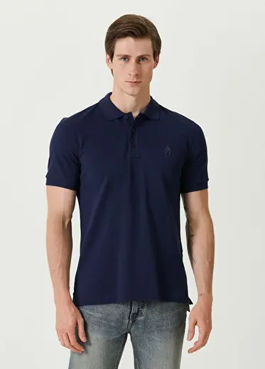 Lacivert Polo Yaka Logo Detaylı T-shirt