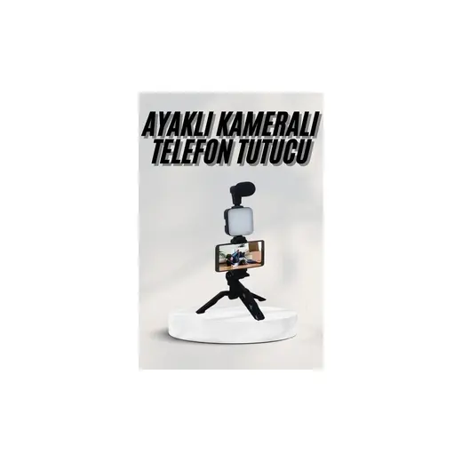 Renas Store Telefon Tutucu LED Işıklı Kumandalı Mikrofon Telefon Vlog Video Kayıt