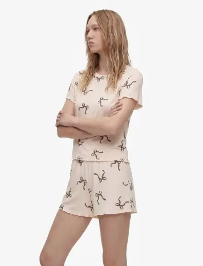 Fiyonk Baskılı Beli Lastikli Viskon Şort Pijama Altı