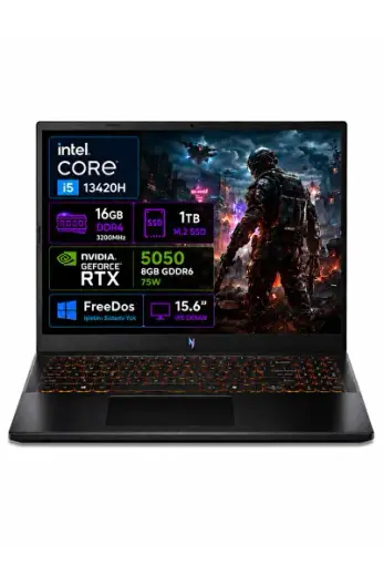 nitro V 15 ANV15-52-02 Intel Core i5-13420H 16 GB RAM 1 TB SSD RTX5050-8 GB 75W 15.6" 165Hz FHD Freedos NH.QZ7EY.003-02