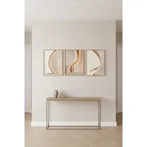 Tontilika Modern Soyut Formlar, Sıcak Tonlarda 3’lü Ahşap Çerçeveli Tablo Seti 30x42 cm