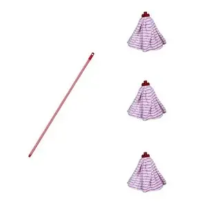 Yedek Islak Temizlik Kovası Mop Takımı Seti - 3x Tesa Havlu Mop + Metal Çizgili Vidalı Sap - 1 Adet