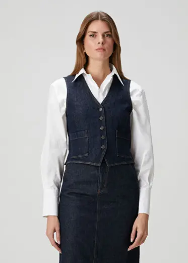 Koyu Lacivert Denim Yelek