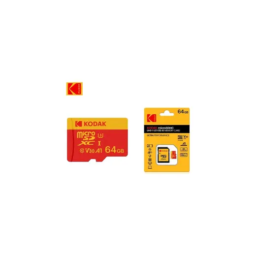 Kodak 64 GB UHS-I U3 V30 A1 Micro SD Hafıza Kartı + Adaptör Yüksek Okuma Yazma Hızı