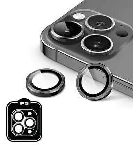 IPG ProLENS Kamera Lens Koruyucu - iPhone 16 Pro Pro Max Uyumlu Alüminyum Çerçeve Kırılmaz Cam Uzay Grisi
