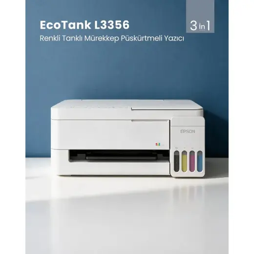Epson Eco Tank L3356 Wi-Fi + Tarayıcı + Fotokopi Renkli Çok Fonksiyonlu Tanklı Mürekkep Püskürtmeli Yazıcı
