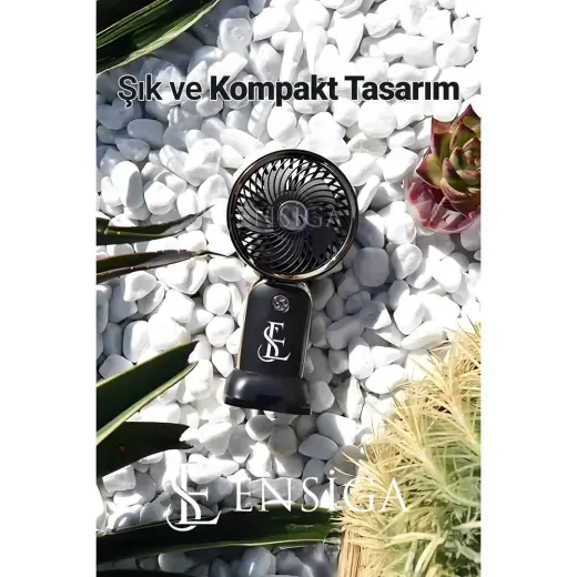 Ensiga Mini Fan Masa ve El Fanı Vantilatörü Şarjlı ve Telefon Standlı