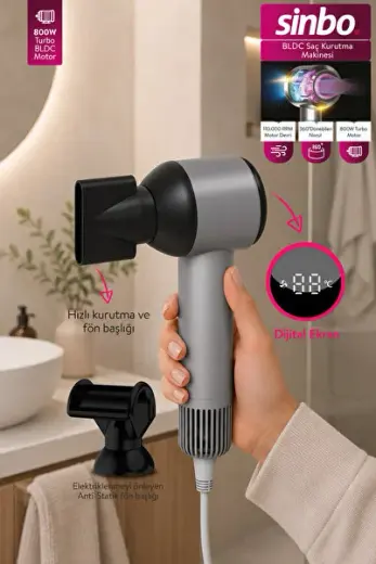 SHD-1756 BLDC Saç Kurutma Makinesi 800W 110.000 RPM Dijital Ekranlı, Anti-Statik Başlıklı