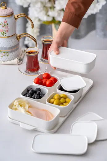 Acar Pure White Porselen Kapaklı Kahvaltılık 6'lı Beyaz