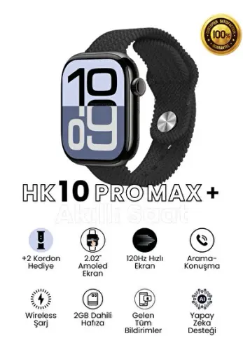 HK10 ProMax Saatten Konuşma Watch10 Türkçe Dil 45Mm Arama Nabız Tansiyon Kordon Hediyeli Smart Watch