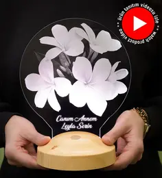 Anneye Hediye Plumeria Çiçeği Led Lamba, Doğum Günü Çiçekli Hediye, Kişiye Özel İsimli Hediye 2