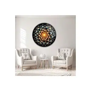 Mgi Design Modern Işıltılı Mandala Desenli Çiçekli Yuvarlak Dekoratif Cam Tablo Lüks Duvar Sanatı | Çiçek Temalı Dekoratif Duvar Tablosu, Salon Ve Yatak Odası Dekoru, 100x100 Cm 80x80 cm
