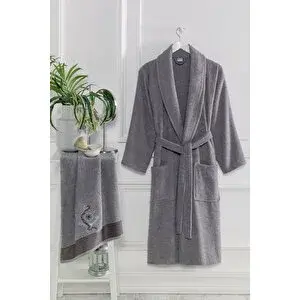 Mira Home Erkek Havlulu Banyo Bornoz Takımı 100 Pamuklu Bornoz L/XL