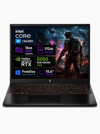 ACER nitro V 15 ANV15-52-01 Intel Core i5-13420H 16 GB RAM 512 GB SSD RTX5050-8 GB 75W 15.6" 165Hz FHD Freedos NH.QZ7EY.003-01