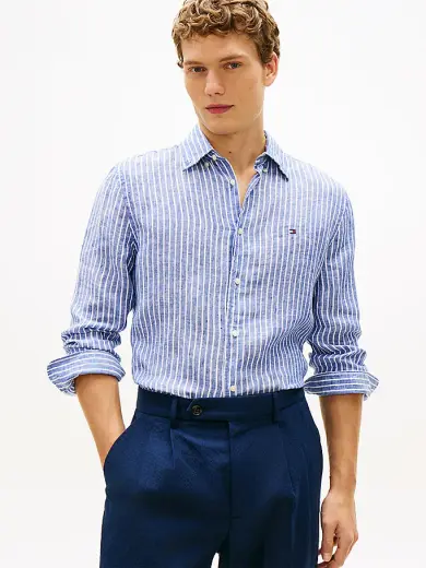 Erkek Linen Bengal Stripe Gömlek