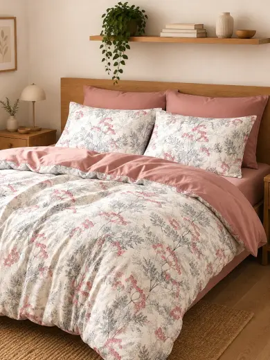Mystory Home Lastikli Çarşaflı Çift Kişilik Nevresim Takımı Flora Mint
