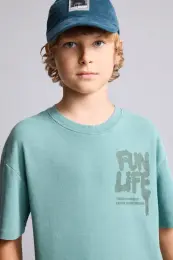 Overshirt Fit Yazılı Tişört Erkek Çocuk 4