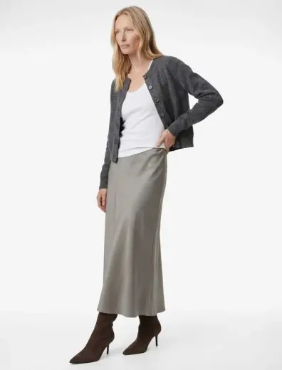 Slim Fit Beli Lastikli Midi Saten Etek
