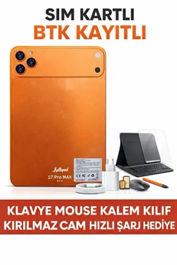 17 Pro Max Tablet 32GB RAM 1TB Hafıza | Sim Kartlı BTK Kayıtlı | Klavye Mouse Kalem Kılıf Full Set