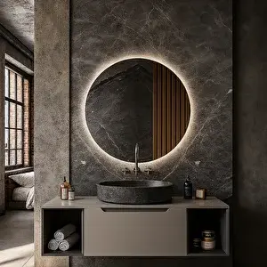 Aypars Atölye Yuvarlak Dimmable Led Banyo Aynası – 3000k Günışığı 80x80 cm