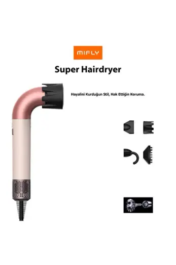 Hızlı ve güçlü saç kurutma makinesi, şık pembe tasarım