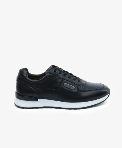 Erkek Siyah Hakiki Deri Sneaker Ayakkabı