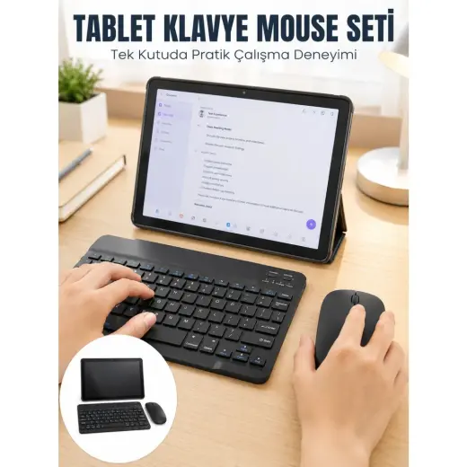 Hace Bazaar Sım Kartlı Android Tablet Bluetooth Klavye Kablosuz Mouse Geniş Ekran ve Taşınabilir Kullanım Seti