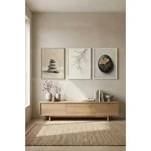 Tontilika Doğal Dinginlik Zen Temalı 3’lü Ahşap Çerçeveli Tablo Seti 50 x 70 cm