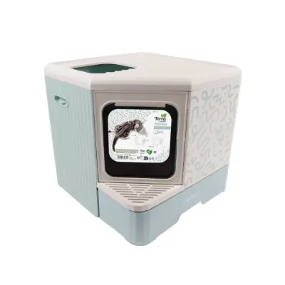 M-Pets Terra Forma Eco Desenli Kapalı Kedi Tuvaleti 50x52x48cm (Mavi)