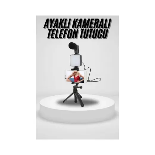 Uravas Store Akıllı Telefon Vlog Kiti Tripod Mini Mikrofonlu Telefon Tutucu