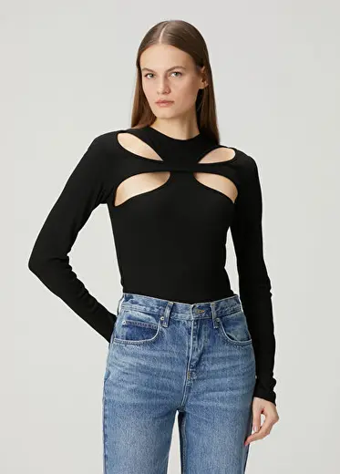 Valeria Siyah Cut-Out Bluz