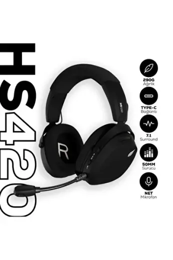HS420 7.1 Surround Tri-Mode Kablosuz/Bluetooth Siyah Oyuncu Kulaklığı