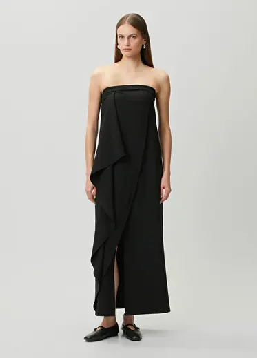 Pisano Gown Siyah Straplez Midi Elbise