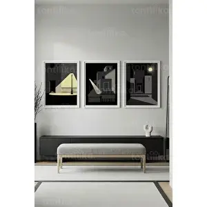 Tontilika Minimal Gece Manzaraları 3’lü Ahşap Çerçeveli Tablo Seti 50 x 70 cm