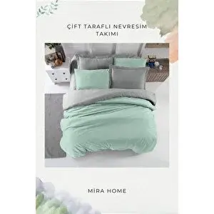 Mira Home Çift Kişilik Nevresim Takımı Pamuklu Çift Taraflı Lastikli Çarşaflı Açık Yeşil