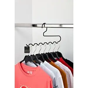 Siyah 10'lu Dolap İçi Zigzag Askı, Pantolon, Şal, Eşarp, Kemer Düzenleyici Askı - Metal Paslanmaz