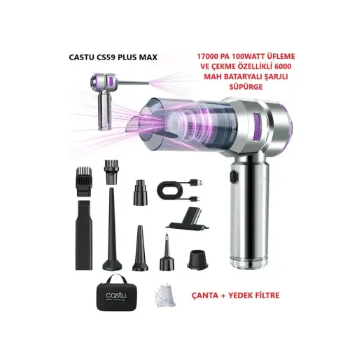 Azurtech Castu CS59 Plus Max 17000 Pa 100 Watt Şarjlı Süpürge