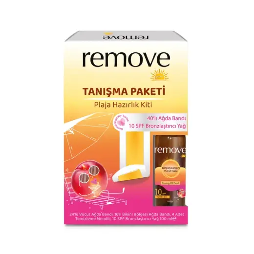 Remove Care Tanışma Paketi Plaja Hazırlık Kiti: 40’lı Vücut Ağda Bandı + 10 SPF Bronzlaştırıcı Yağ 100 ml