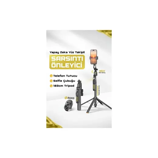 Ensiga Yapay Zeka Yüz Takipli Sarsıntı Önleyici Telefon Tutucu Uzatılabilir Selfie Çubuğu Tripod
